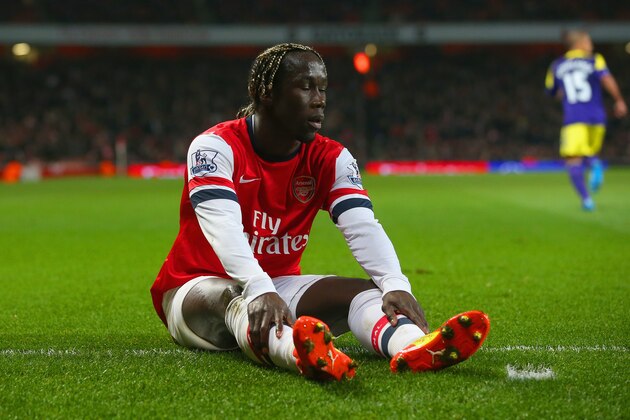 LONDON, ENGLAND - MARCH 25:  Bacary Sagna of Arsenal reacts during the Barclays Premier League match between Arsenal and Swansea City at Emirates Stadium on March 25, 2014 in London, England.  (Photo by Julian Finney/Getty Images)
