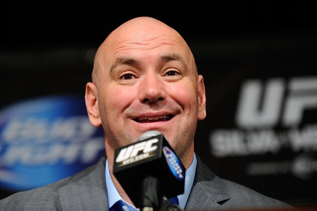 UFC President Dana White speaks during a news conference after the UFC 162 mixed martial arts matches Saturday, July 6, 2013, in Las Vegas. Weidman won with a second round TKO. (AP Photo/David Becker) UFC President Dana White speaks during a news conference after the UFC 162 mixed martial arts matches Saturday, July 6, 2013, in Las Vegas. Weidman won with a second round TKO. (AP Photo/David Becker)