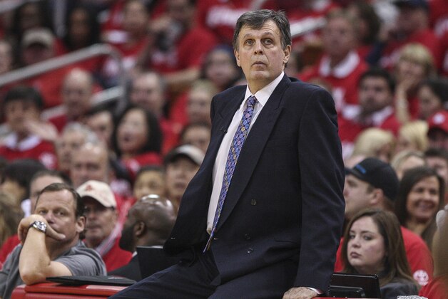 Apr 20, 2014; Houston, TX, USA; Houston Rockets head coach Kevin McHale watches from the sidelines during the second quarter against the Portland Trail Blazers in game one during the first round of the 2014 NBA Playoffs at Toyota Center. Mandatory Credit: Troy Taormina-USA TODAY Sports