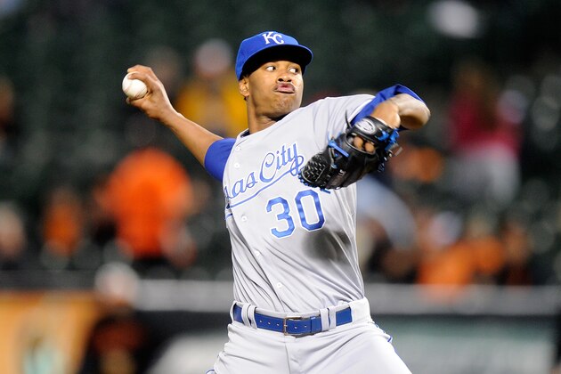 BALTIMORE, MD - APRIL 25: Yordano Ventura #30 of the Kansas City Royals pitches in the first inning against the Baltimore Orioles at Oriole Park at Camden Yards on April 25, 2014 in Baltimore, Maryland.  (Photo by Greg Fiume/Getty Images)