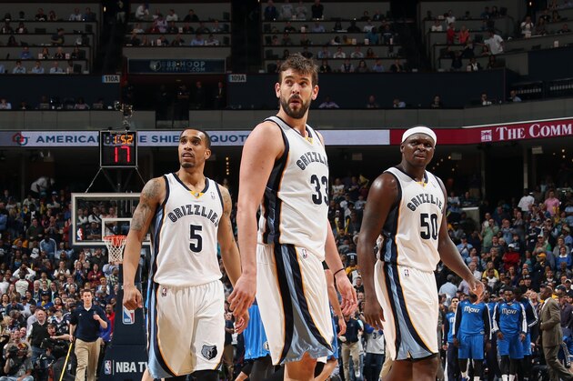 MEMPHIS, TN - APRIL 16: Marc Gasol #33, Courtney Lee #5, and Zach Randolph #50 of the Memphis Grizzlies stand on the court during a game against the Dallas Mavericks on April 16, 2014 at FedExForum in Memphis, Tennessee. NOTE TO USER: User expressly acknowledges and agrees that, by downloading and or using this photograph, User is consenting to the terms and conditions of the Getty Images License Agreement. Mandatory Copyright Notice: Copyright 2014 NBAE (Photo by Joe Murphy/NBAE via Getty Images) MEMPHIS, TN - APRIL 16: Marc Gasol #33, Courtney Lee #5, and Zach Randolph #50 of the Memphis Grizzlies stand on the court during a game against the Dallas Mavericks on April 16, 2014 at FedExForum in Memphis, Tennessee. NOTE TO USER: User expressly acknowledges and agrees that, by downloading and or using this photograph, User is consenting to the terms and conditions of the Getty Images License Agreement. Mandatory Copyright Notice: Copyright 2014 NBAE (Photo by Joe Murphy/NBAE via Getty Images)