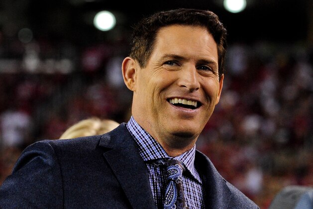 Oct 29, 2012; Glendale, AZ, USA; San Francisco 49ers former quarterback and television personality Steve Young looks on during the first half against the Arizona Cardinals at University of Phoenix Stadium. Mandatory Credit: Matt Kartozian-USA TODAY Sports