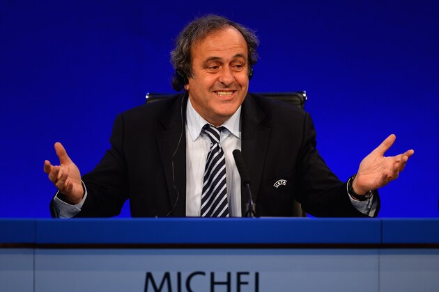 LONDON, ENGLAND - MAY 24:  UEFA President Michel Platini speaks to the media during a Press Conference at the XXXVII Ordinary UEFA Congress at the Grovesnor House Hotel on May 24, 2013 in London, United Kingdom.  (Photo by Laurence Griffiths/Getty Images)