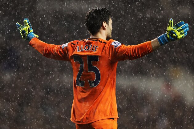 LONDON, ENGLAND - APRIL 07: Hugo Lloris of Tottenham Hotspur gestures as rain falls during the Barclays Premier League match between Tottenham Hotspur and Sunderland at White Hart Lane on April 7, 2014 in London, England.  (Photo by Ian Walton/Getty Images)