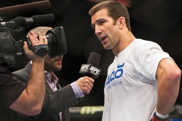 Jan 15, 2014; Duluth, GA, USA; Luke Rockhold is interviewed after his win against Costas Philippou (not pictured) at Gwinnett Center. Rockhold wins. Mandatory Credit: Joshua S. Kelly-USA TODAY Sports
