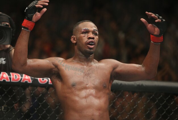 Sep 21, 2013; Toronto, Ontario, CAN; Jon Jones reacts during his fight against Alexander Gustafsson (not pictured) during their Light Heavyweight Championship bout at UFC 165 at the Air Canada Centre. Mandatory Credit: Tom Szczerbowski-USA TODAY Sports