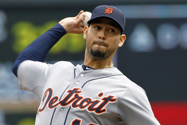 Detroit Tigers starting pitcher Anibal Sanchez (19) delivers to the Minnesota Twins during the third inning of a baseball game in Minneapolis, Saturday, April 26, 2014. (AP Photo/Ann Heisenfelt) Detroit Tigers starting pitcher Anibal Sanchez (19) delivers to the Minnesota Twins during the third inning of a baseball game in Minneapolis, Saturday, April 26, 2014. (AP Photo/Ann Heisenfelt)