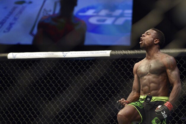 Apr 26, 2014; Baltimore, MD, USA; Chris Beal reacts knocking out Patrick Williams at Baltimore Arena. Beal defeated Williams by knock out in the second round. Mandatory Credit: Tommy Gilligan-USA TODAY Sports