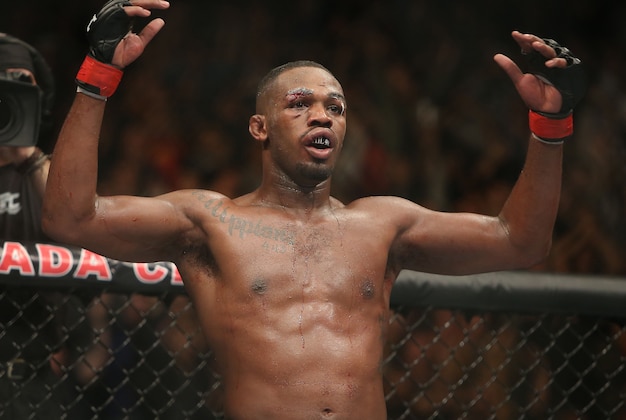 Sep 21, 2013; Toronto, Ontario, CAN; Jon Jones reacts during his fight against Alexander Gustafsson (not pictured) during their Light Heavyweight Championship bout at UFC 165 at the Air Canada Centre. Mandatory Credit: Tom Szczerbowski-USA TODAY Sports