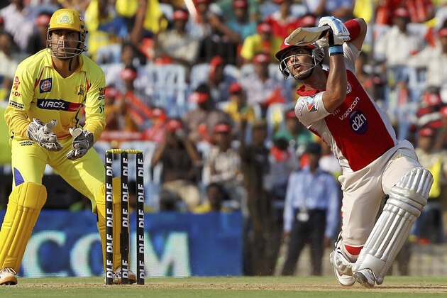 Kings XI Punjab's Mandeep Singh plays a shot during their Indian Premier League (IPL) cricket match against Chennai Super Kings, in Chennai, India, Sunday, April 28, 2012. (AP Photo) INDIA OUT