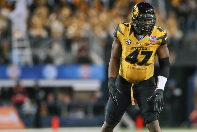 Jan 3, 2014; Arlington, TX, USA; Missouri Tigers defensive lineman Kony Ealy (47) during the game against the Oklahoma State Cowboys in the 2014 Cotton Bowl at AT&T Stadium. Missouri won 41-31. Mandatory Credit: Kevin Jairaj-USA TODAY Sports
