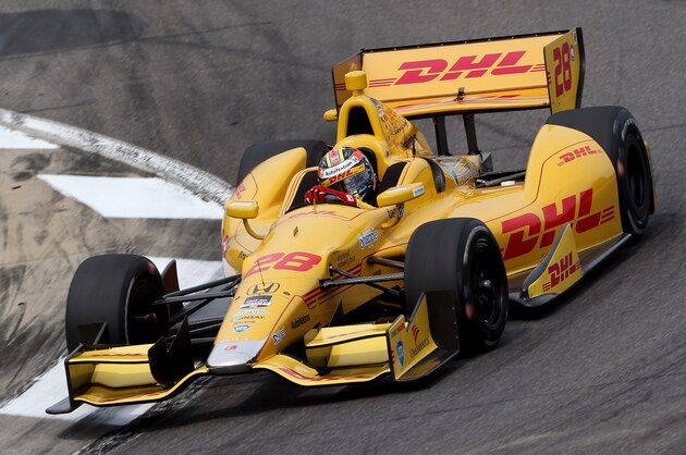 BIRMINGHAM, AL - APRIL 27: Ryan Hunter-Reay drives the #28 Andretti Autosport Dallara Honda during warm up for the Honda Indy Car Grand Prix of Alabama at Barber Motorsports Park on April 27, 2014 in Birmingham, Alabama.  (Photo by Nick Laham/Getty Images)