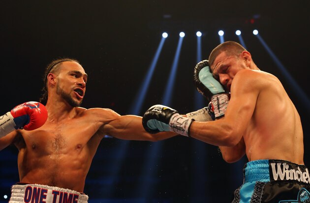 LOS ANGELES, CA - APRIL 26:  Keith Thurman punches Julio Diaz during their fight for the interim WBA Welterweight Championship at StubHub Center on April 26, 2014 in Los Angeles, California.  (Photo by Joe Scarnici/Getty Images)