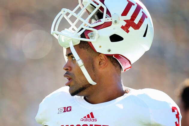 Oct 12, 2013; East Lansing, MI, USA; Indiana Hoosiers wide receiver Cody Latimer (3) warms up prior to a game between the Michigan State Spartans and the Indiana Hoosiers at Spartan Stadium. Mandatory Credit: Mike Carter-USA TODAY Sports