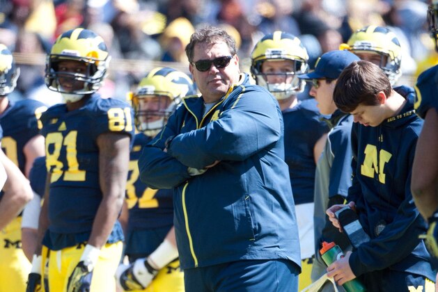 Apr 5, 2014; Ann Arbor, MI, USA; Michigan Wolverines head coach Brady Hoke during the Spring Game at Michigan Stadium. Mandatory Credit: Tim Fuller-USA TODAY Sports