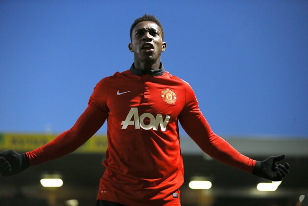 Manchester United's  Danny Welbeck celebrates scoring a goal during the English Premier League soccer match between Norwich City and Manchester United at Carrow Road Stadium in Norwich, England Saturday, Dec. 28, 2013. (AP Photo/Kirsty Wigglesworth)