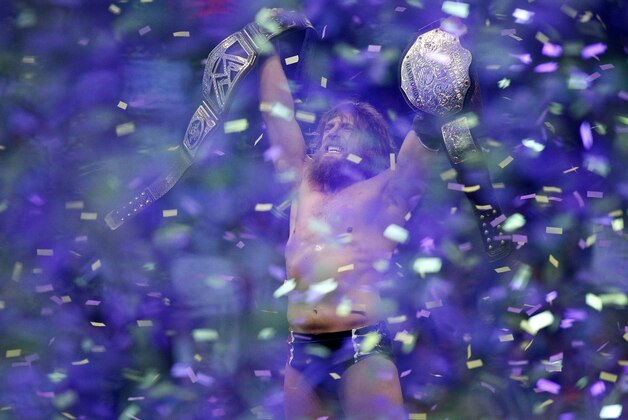 IMAGE DISTRIBUTED FOR WWE - Daniel Bryan celebrates after winning the main event during Wrestlemania XXX at the Mercedes-Benz Super Dome in New Orleans on Sunday, April 6, 2014. (Jonathan Bachman/AP Images for WWE)