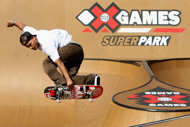 CARSON, CA - JULY 31:  Omar Hassan practices in the Skateboard Superpark during the Summer X Games 14 at Home Depot Center on July 31, 2008 in Carson, California.  (Photo by Christian Petersen/Getty Images)