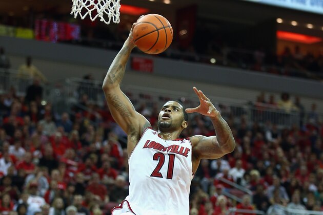 LOUISVILLE, KY - NOVEMBER 15:  Chane Behanan #21 of the Louisville Cardinals shoots the ball during the game against the Cornell Big Red at KFC YUM! Center on November 15, 2013 in Louisville, Kentucky.  (Photo by Andy Lyons/Getty Images)