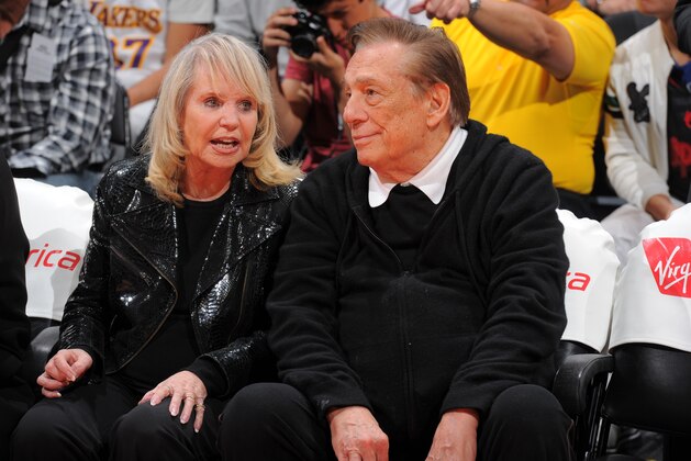 LOS ANGELES, CA - APRIL 1:  Los Angeles Clippers owner, Donald Sterling and Rochelle Sterling, attend a game against the Indiana Pacers at Staples Center on April 1, 2013 in Los Angeles, California. NOTE TO USER: User expressly acknowledges and agrees that, by downloading and/or using this Photograph, user is consenting to the terms and conditions of the Getty Images License Agreement. Mandatory Copyright Notice: Copyright 2013 NBAE (Photo by Andrew D. Bernstein/NBAE via Getty Images)