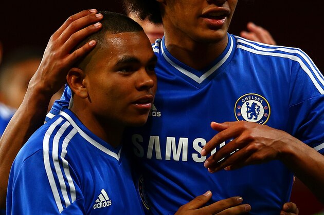 LONDON, ENGLAND - APRIL 17:  Jay Dasilva and Isaiah Brown of Chelsea celebrate after the FA Youth Cup Semi Final second leg match between Arsenal and Chelsea at Emirates Stadium on April 17, 2014 in London, England.  (Photo by Dan Istitene/Getty Images)