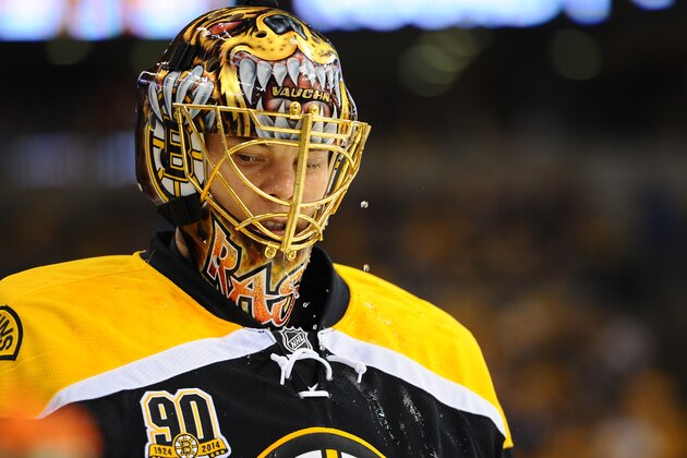 BOSTON, MA - APRIL 20: Tuukka Rask #40 of the Boston Bruins during warms ups against the Detroit Red Wings in Game Two of the First Round of the 2014 Stanley Cup Playoffs at TD Garden on April 20, 2014 in Boston, Massachusetts. (Photo by Brian Babineau/NHLI via Getty Images) BOSTON, MA - APRIL 20: Tuukka Rask #40 of the Boston Bruins during warms ups against the Detroit Red Wings in Game Two of the First Round of the 2014 Stanley Cup Playoffs at TD Garden on April 20, 2014 in Boston, Massachusetts. (Photo by Brian Babineau/NHLI via Getty Images)