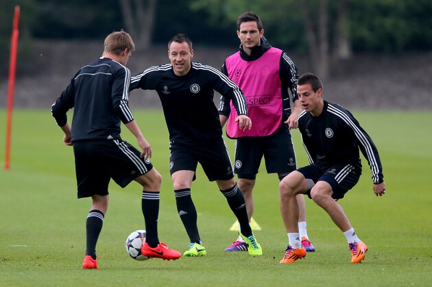 COBHAM, ENGLAND - APRIL 29:  John Terry of Chelsea participates in a training session at Chelsea Training Ground on April 29, 2014 in Cobham, England.  (Photo by Clive Rose/Getty Images)