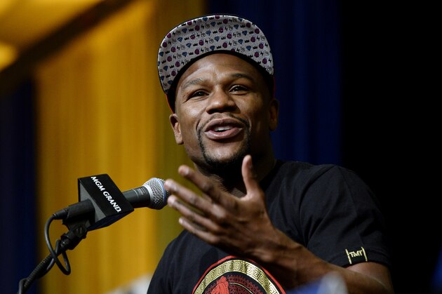 LAS VEGAS, NV - MARCH 8: Floyd Mayweather Jr. announces his upcoming Marcos 'El Chino' Maidana  during a news conference at the MGM Grand Hotel/Casino March 8, 2014, in Las Vegas, Nevada. (Photo by Kevork Djansezian/Getty Images)