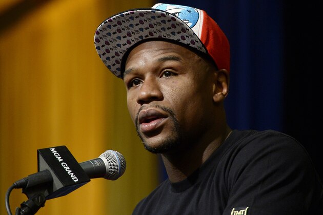 LAS VEGAS, NV - MARCH 8: Floyd Mayweather Jr. announces his upcoming Marcos 'El Chino' Maidana  during a news conference at at the MGM Grand Hotel/Casino March 8, 2014, in Las Vegas, Nevada. (Photo by Kevork Djansezian/Getty Images)