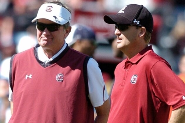 Steve Spurrier (left) could very well be succeeded by Steve Spurrier Jr. at South Carolina.