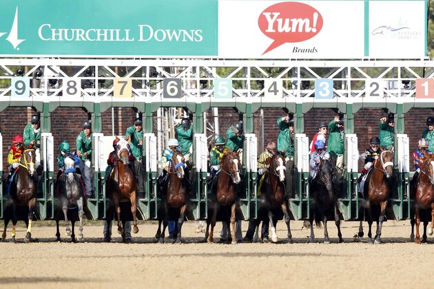 May 5, 2012; Louisville, KY USA; Horses break out of the starting gate at the 138th Kentucky Derby at Churchill Downs race track. Mandatory Credit: Frank Victores-USA TODAY Sports