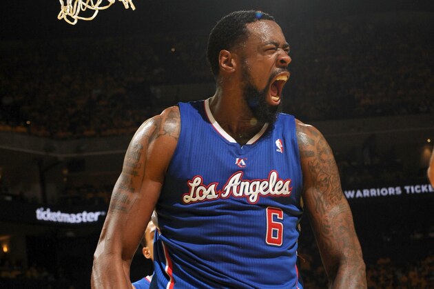 OAKLAND, CA - APRIL 24: DeAndre Jordan #6 of the Los Angeles Clippers during a game against the Golden State Warriors in Game Three of the Western Conference Quarterfinals during the 2014 NBA Playoffs on April 24, 2014 at Oracle Arena in Oakland, California. NOTE TO USER: User expressly acknowledges and agrees that, by downloading and or using this photograph, User is consenting to the terms and conditions of the Getty Images License Agreement. Mandatory Copyright Notice: Copyright 2014 NBAE (Photo by Noah Graham/NBAE via Getty Images)