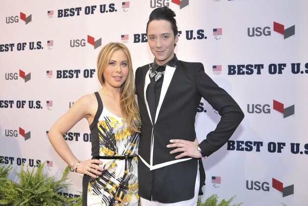 WASHINGTON, DC - APRIL 02: Tara Lipinski and Johnny Weir walk the red carpet during the U.S. Olympic Committee's Best of U.S. Awards at Warner Theatre on April 2, 2014 in Washington, DC. (Photo by Kris Connor/Getty Images for the USOC)