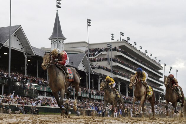 ADVANCE FOR WEEKEND EDITIONS, MAY 11-12 - In this photo taken on Saturday, May 4, 2013, Orb, ridden by jockey Joel Rosario, crosses the finish line to win the 139th Kentucky Derby horse race at Churchill Downs in Louisville, Ky. Orb’s convincing 2-and-a-half length victory in the Kentucky Derby isn’t scaring away potential challengers in the Preakness. The bay colt could face close to a full field of 14 for the 1 3/16-mile race at Pimlico next weekend. (AP Photo/David J. Phillip)