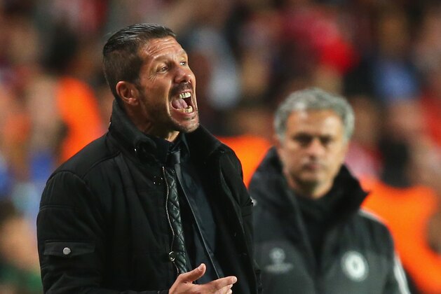 LONDON, ENGLAND - APRIL 30: Diego Simeone, coach of Club Atletico de Madrid reacts with Jose Mourinho, manager of Chelsea during the UEFA Champions League semi-final second leg match between Chelsea and Club Atletico de Madrid at Stamford Bridge on April 30, 2014 in London, England. (Photo by Clive Rose/Getty Images) LONDON, ENGLAND - APRIL 30: Diego Simeone, coach of Club Atletico de Madrid reacts with Jose Mourinho, manager of Chelsea during the UEFA Champions League semi-final second leg match between Chelsea and Club Atletico de Madrid at Stamford Bridge on April 30, 2014 in London, England. (Photo by Clive Rose/Getty Images)