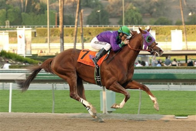 ADVANCE FOR WEEKEND EDITIONS, APRIL 26-27 - FILE - In this Jan. 25, 2014 file photo provided by Benoit Photo, California Chrome and jockey Victor Espinoza win the $250,000 California Cup Derby horse race at Santa Anita in Arcadia, Calif. A full field of 20 is expected for the 140th Kentucky Derby on May 3. California Chrome is the early favorite.  (AP Photo/Benoit Photo, File)