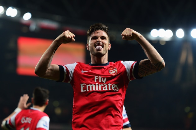 LONDON, ENGLAND - APRIL 28:  Olivier Giroud of Arsenal celebrates as he scores their third goal during the Barclays Premier League match between Arsenal and Newcastle United at Emirates Stadium on April 28, 2014 in London, England.  (Photo by Jamie McDonald/Getty Images)