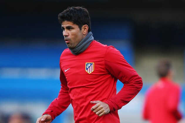 LONDON, ENGLAND - APRIL 29:  Diego Costa of Club Atletico de Madrid trains at the Atletico Madrid training session at Stamford Bridge on April 29, 2014 in London, England.  (Photo by Clive Rose/Getty Images)