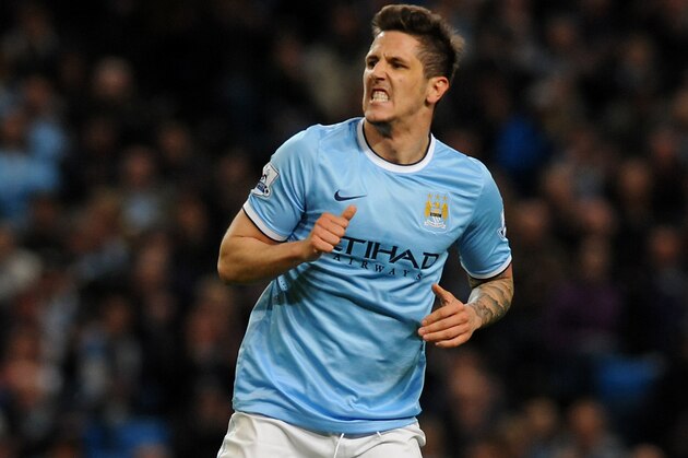 Manchester City's Stevan Jovetic during the English Premier League soccer match between Manchester City and Sunderland at The Etihad Stadium, Manchester, England, Wednesday, April  16, 2014. (AP Photo/Rui Vieira)