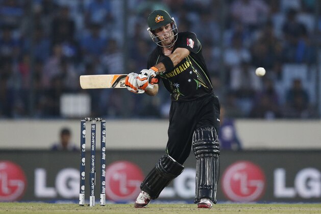 Australia's batsman Glenn Maxwell prepares to play a shot during their ICC Twenty20 Cricket World Cup match against Pakistan in Dhaka, Bangladesh, Sunday, March 23, 2014. (AP Photo/Aijaz Rahi)