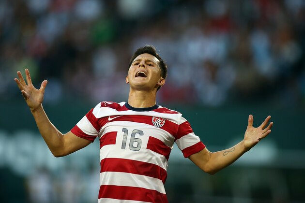 PORTLAND, OR - JULY 09:  Jose Torres #16 of the United States reacts to missig a goal against Belize during the 2013 CONCACAF Gold Cup on July 9, 2013 at Jeld-Wen Field in Portland, Oregon.  (Photo by Jonathan Ferrey/Getty Images)