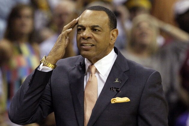 Memphis Grizzlies coach Lionel Hollins gestures during the first half in Game 4 of the Western Conference finals NBA basketball playoff series  against the San Antonio Spurs, in Memphis, Tenn., Monday, May 27, 2013. (AP Photo/Danny Johnston)