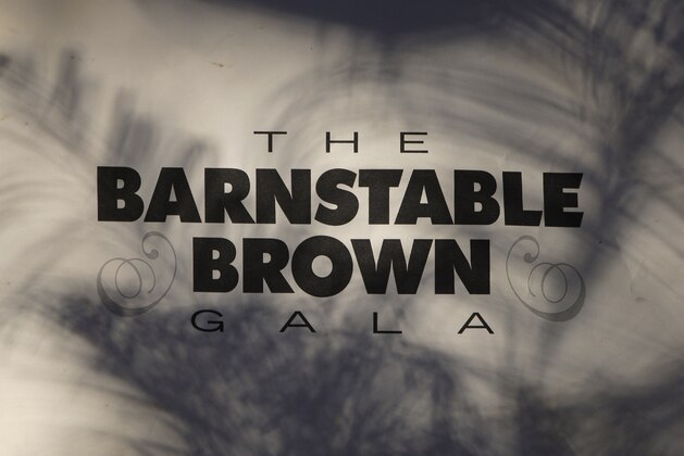 The Barnstable Brown Derby party  logo is seen in Louisville, Ky., Friday, April 30, 2010. The 136th Kentucky Derby will be held Saturday, May 1. (AP Photo/Darron Cummings)