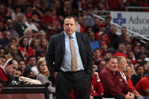 CHICAGO, IL - APRIL 29: Tom Thibodeau of the Chicago Bulls looks on in Game 5 of the Eastern Conference Quarterfinals against the Washington Wizards in the 2014 NBA Playoffs on April 29, 2014 at the United Center in Chicago, Illinois. NOTE TO USER: User expressly acknowledges and agrees that, by downloading and/or using this photograph, user is consenting to the terms and conditions of the Getty Images License Agreement.  Mandatory Copyright Notice: Copyright 2014 NBAE (Photo by Gary Dineen/NBAE via Getty Images)
