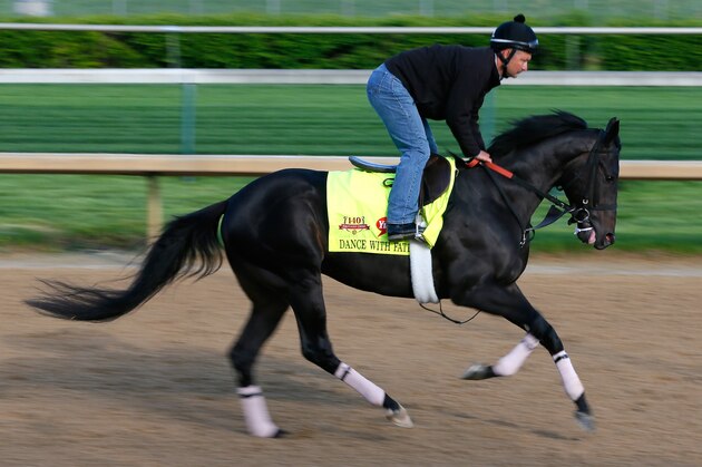 LOUISVILLE, KY - MAY 01:  Kentucky Derby contender Dance With Fate works out on the track during early morning workouts at Churchill Downs on May 1, 2014 in Louisville, Kentucky.  (Photo by Kevin C. Cox/Getty Images)