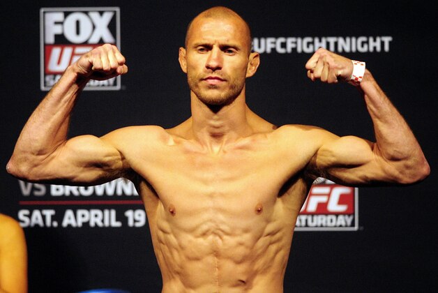 Apr 18, 2014; Orlando, FL, USA; Donald Cerrone poses on the scale during a weigh-in for his lightweight fight against Edson Barboza for UFC on FOX 11 at Amway Center. Mandatory Credit: David Manning-USA TODAY Sports