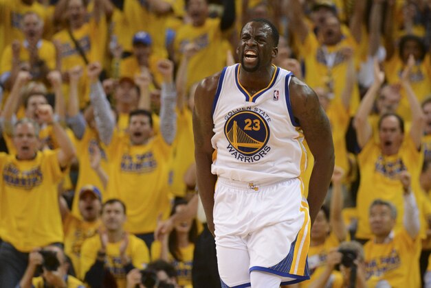 May 1, 2014; Oakland, CA, USA; Golden State Warriors forward Draymond Green (23) celebrates after making a basket against the Los Angeles Clippers during the third quarter in game six of the first round of the 2014 NBA Playoffs at Oracle Arena. The Warriors defeated the Clippers 100-99. Mandatory Credit: Kyle Terada-USA TODAY Sports