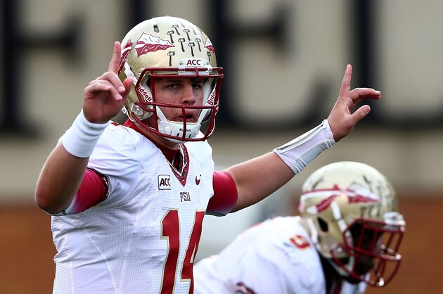 WINSTON SALEM, NC - NOVEMBER 09: Jacob Coker #14 of the Florida State Seminoles calls a play against the Wake Forest Demon Deacons during their game at BB&T Field on November 9, 2013 in Winston Salem, North Carolina. (Photo by Streeter Lecka/Getty Images) WINSTON SALEM, NC - NOVEMBER 09: Jacob Coker #14 of the Florida State Seminoles calls a play against the Wake Forest Demon Deacons during their game at BB&T Field on November 9, 2013 in Winston Salem, North Carolina. (Photo by Streeter Lecka/Getty Images)