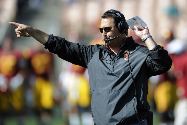 Apr 19, 2014; Los Angeles, CA, USA; Southern California head coach Steve Sarkisian during the Southern California Spring Game at Los Angeles Memorial Coliseum. Mandatory Credit: Kelvin Kuo-USA TODAY Sports