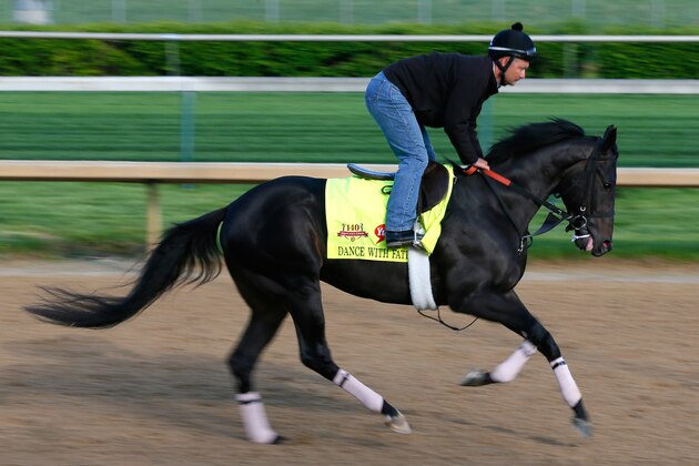 LOUISVILLE, KY - MAY 01:  Kentucky Derby contender Dance With Fate works out on the track during early morning workouts at Churchill Downs on May 1, 2014 in Louisville, Kentucky.  (Photo by Kevin C. Cox/Getty Images)